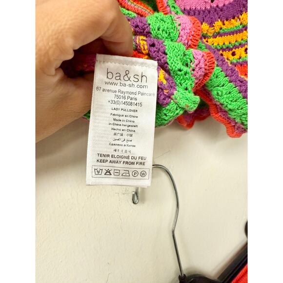 Ba&Sh Pierce Striped Crochet-Knit Top & Peck Short Set Red Multi Women's XS/US 2 - Picture 7 of 9